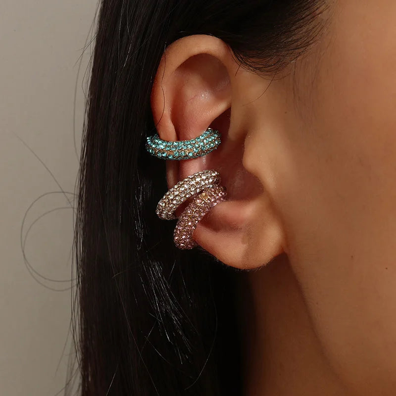 C-Shape Colorful Rhinestones Ear Clips