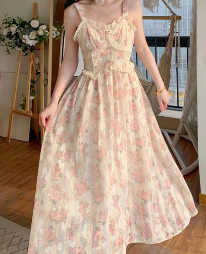 Vintage Floral Chiffon Lace Dress