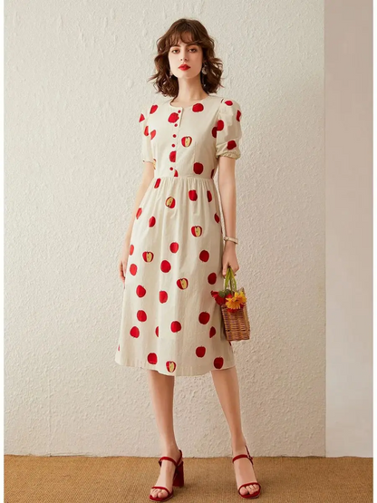 Apple Print A-line Long Dress