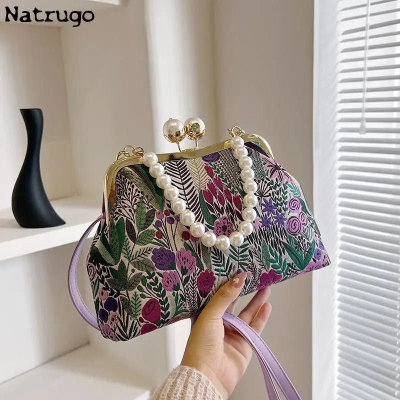 Embroidered Flower Clutch Bag