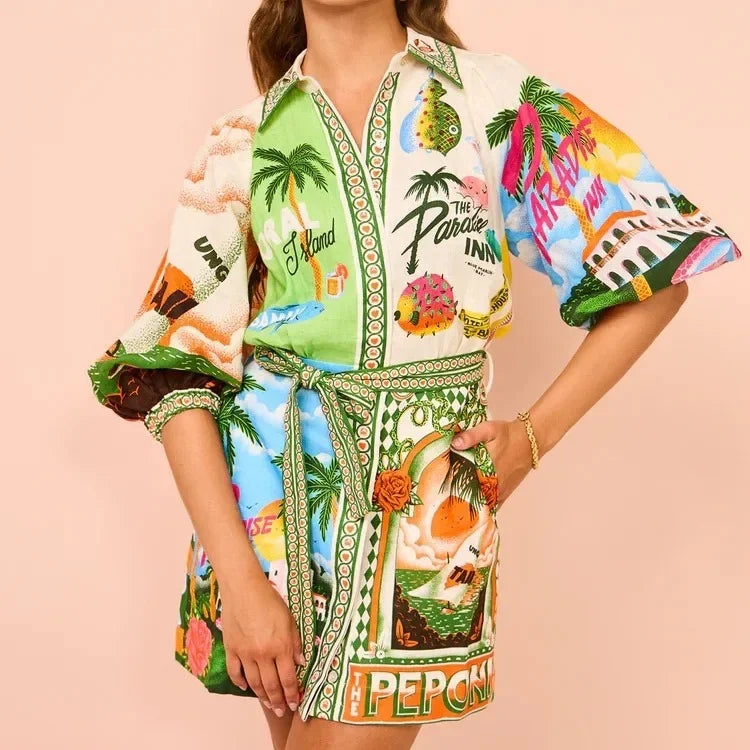 Paradise Vintage Print Dress