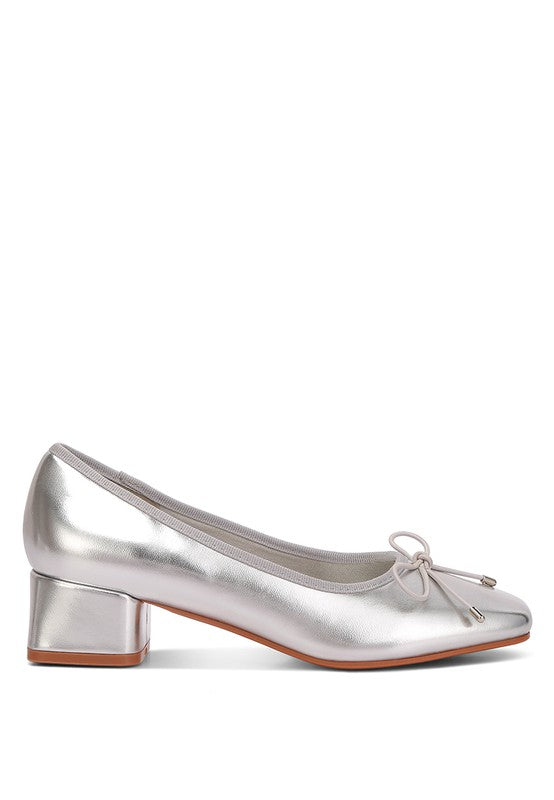 Laga Metallic Low Block Heel Ballerinas