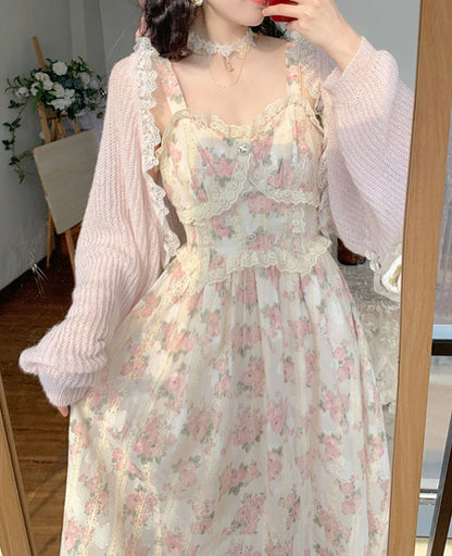 Vintage Floral Chiffon Lace Dress