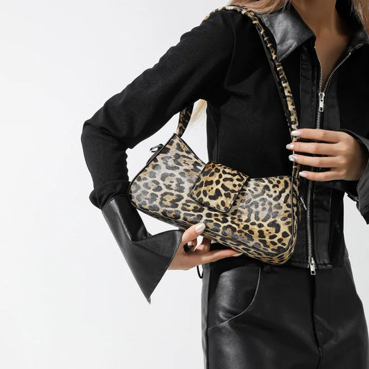 French Style Underarm Leopard Handbag