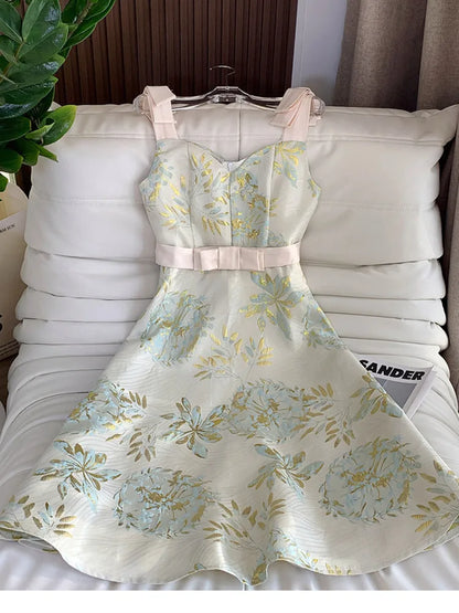 French Flower Jacquard Dress