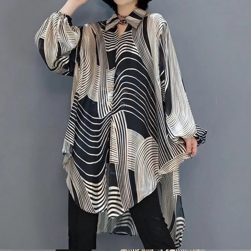 Oversized Striped Chiffon Shirt