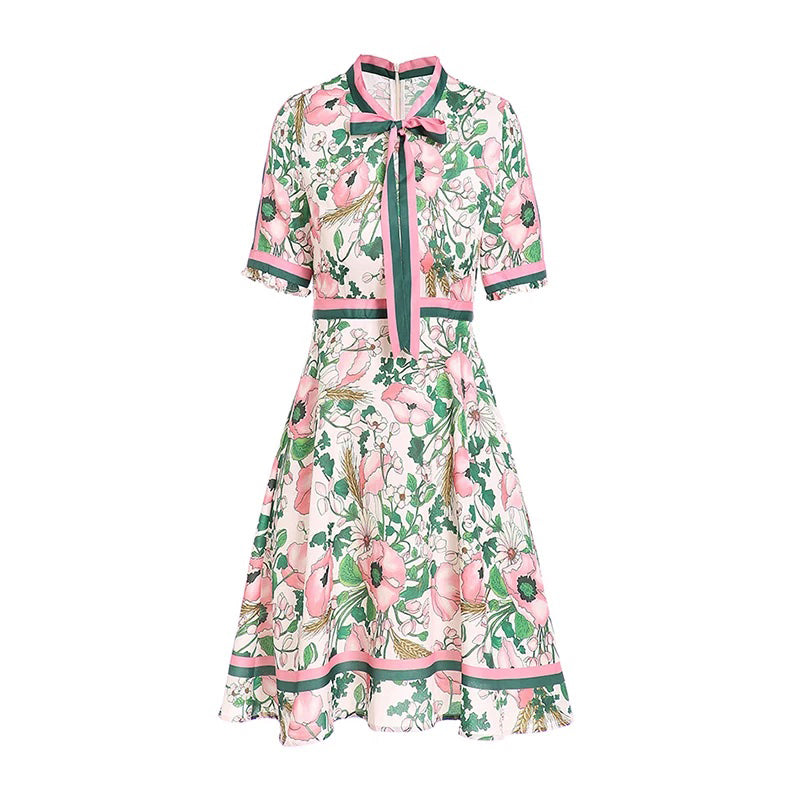 Elegant Floral Print Dress with Belted Collar