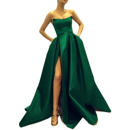 Elegant Strapless Satin Long Evening Gowns