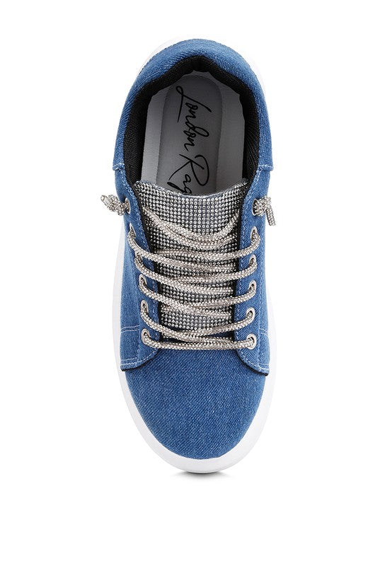 STL's Denim Rhinestones Lace Up Sneakers