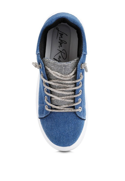 STL's Denim Rhinestones Lace Up Sneakers