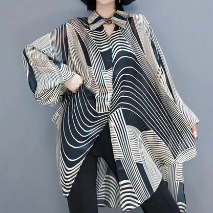 Oversized Striped Chiffon Shirt