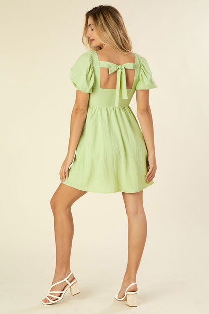 Lime Green Pastel Puff Sleeves Dress