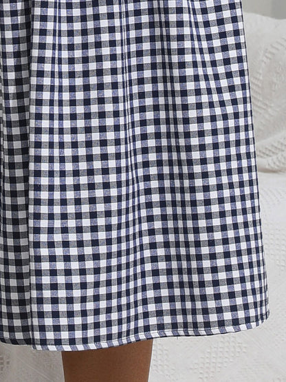 Indigo Smocked Plaid Square Neck Cami Dress