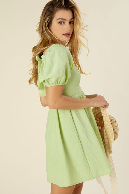 Lime Green Pastel Puff Sleeves Dress