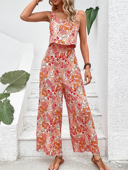 Elegant Long Flower Jumpsuit Casual Sleeveless