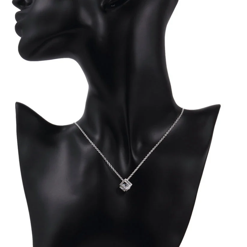 Cubic Pendant with Diamond Simulant Necklace