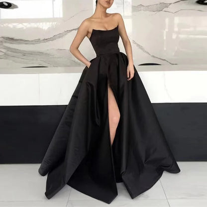 Elegant Strapless Satin Long Evening Gowns