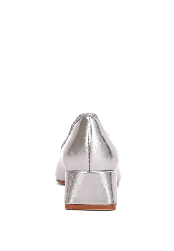 Laga Metallic Low Block Heel Ballerinas