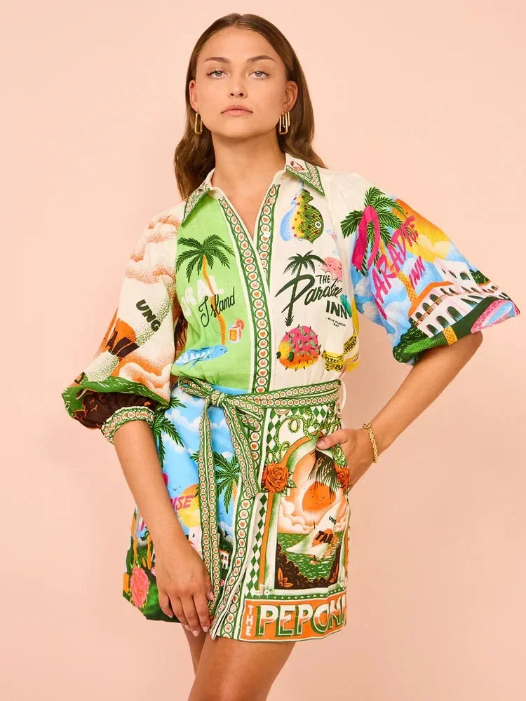 Paradise Vintage Print Dress