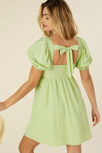 Lime Green Pastel Puff Sleeves Dress