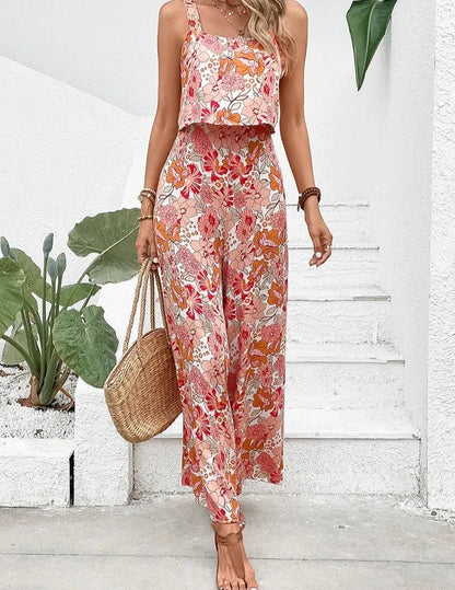 Elegant Long Flower Jumpsuit Casual Sleeveless