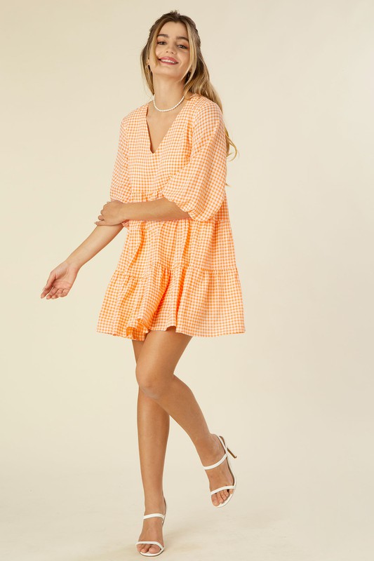 Vichy Check tiered dress