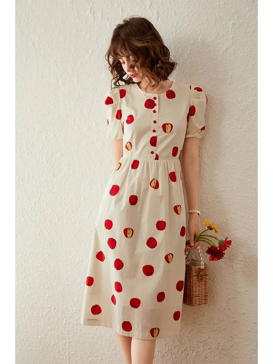 Apple Print A-line Long Dress