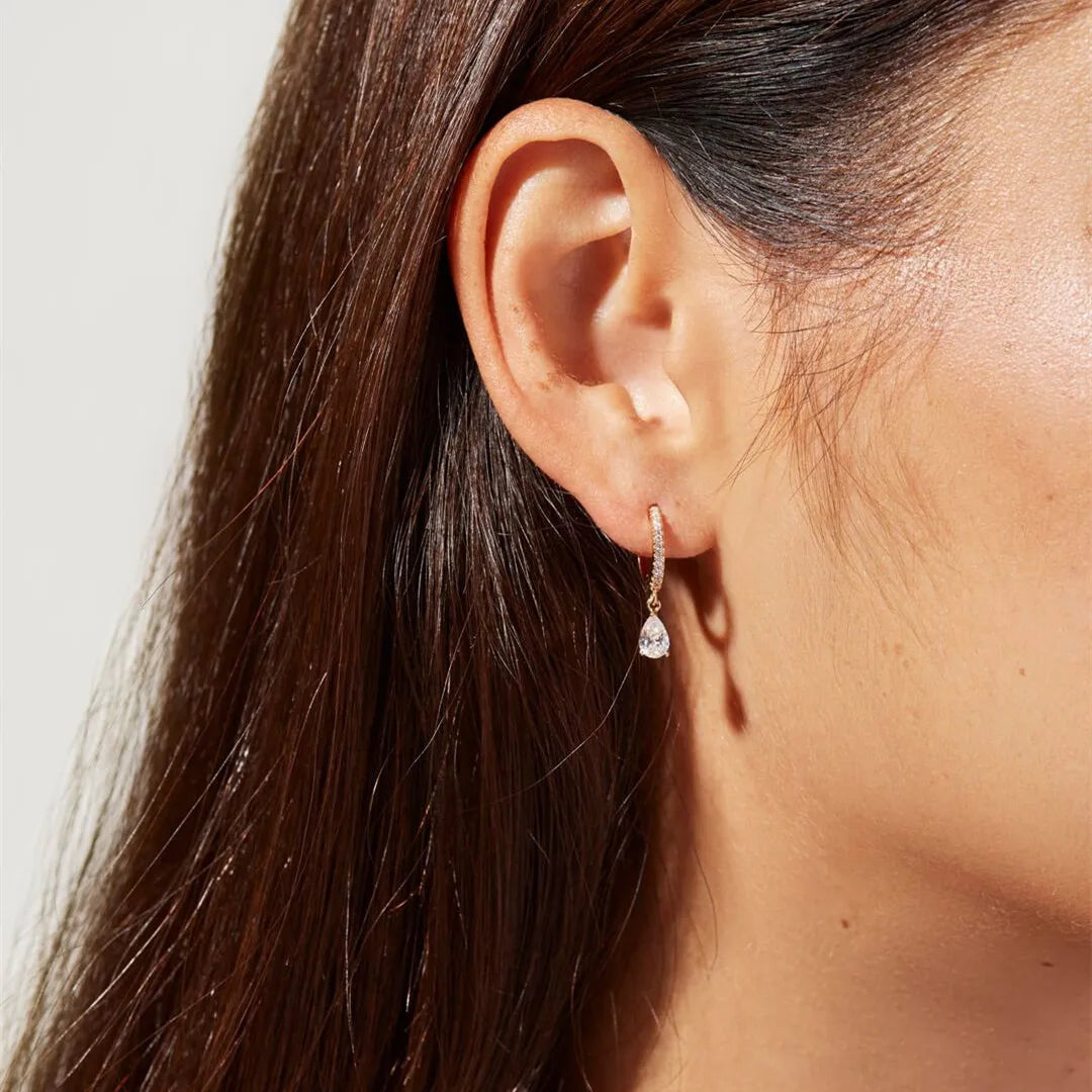 Synthetic Gems Drop Hoop Earrings