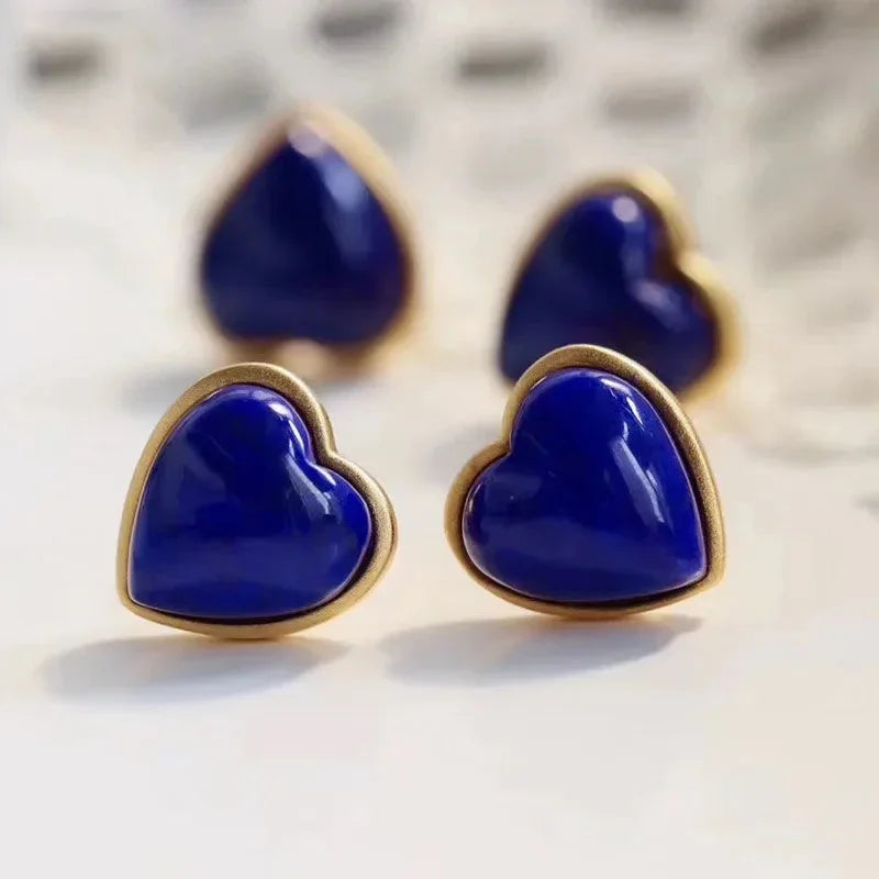 Natural Lapis Lazuli Heart Shape Earrings