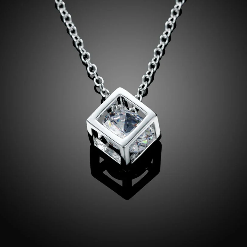 Cubic Pendant with Diamond Simulant Necklace