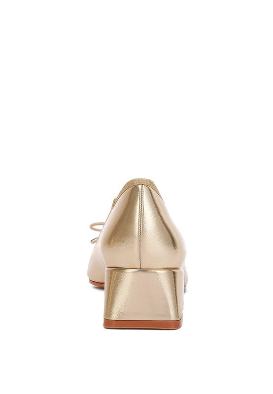 Laga Metallic Low Block Heel Ballerinas