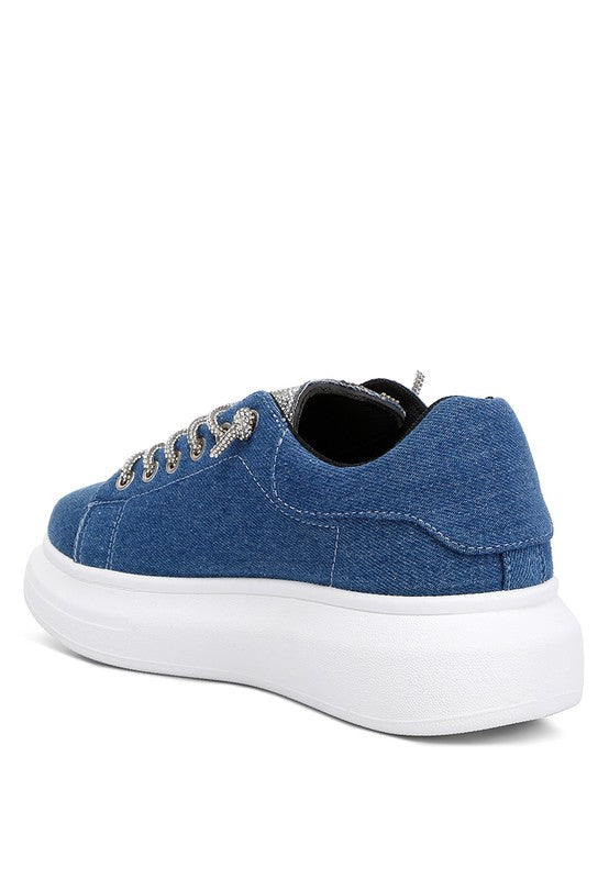 STL's Denim Rhinestones Lace Up Sneakers