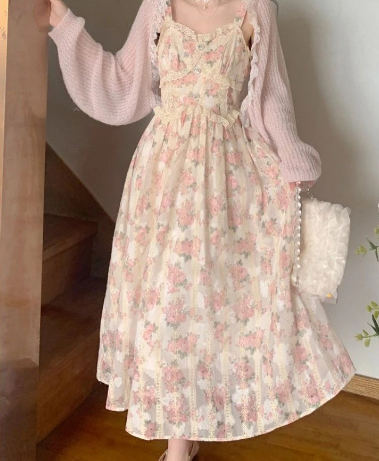 Vintage Floral Chiffon Lace Dress