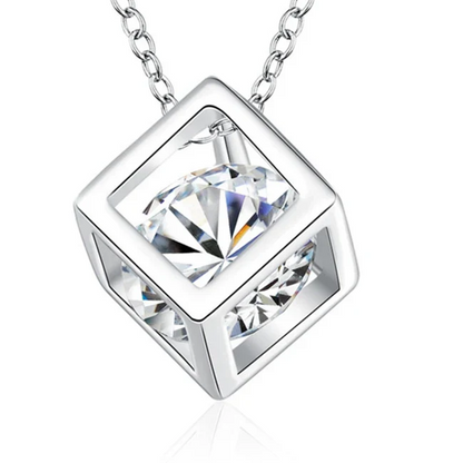 Cubic Pendant with Diamond Simulant Necklace