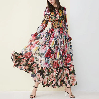 Vintage Inspired Chiffon Ruffled Collar Dress