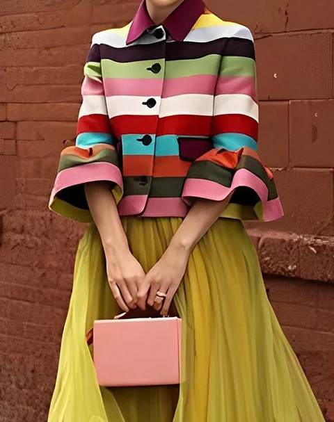 Multi-Colored Striped Lapel Elegant Jacket