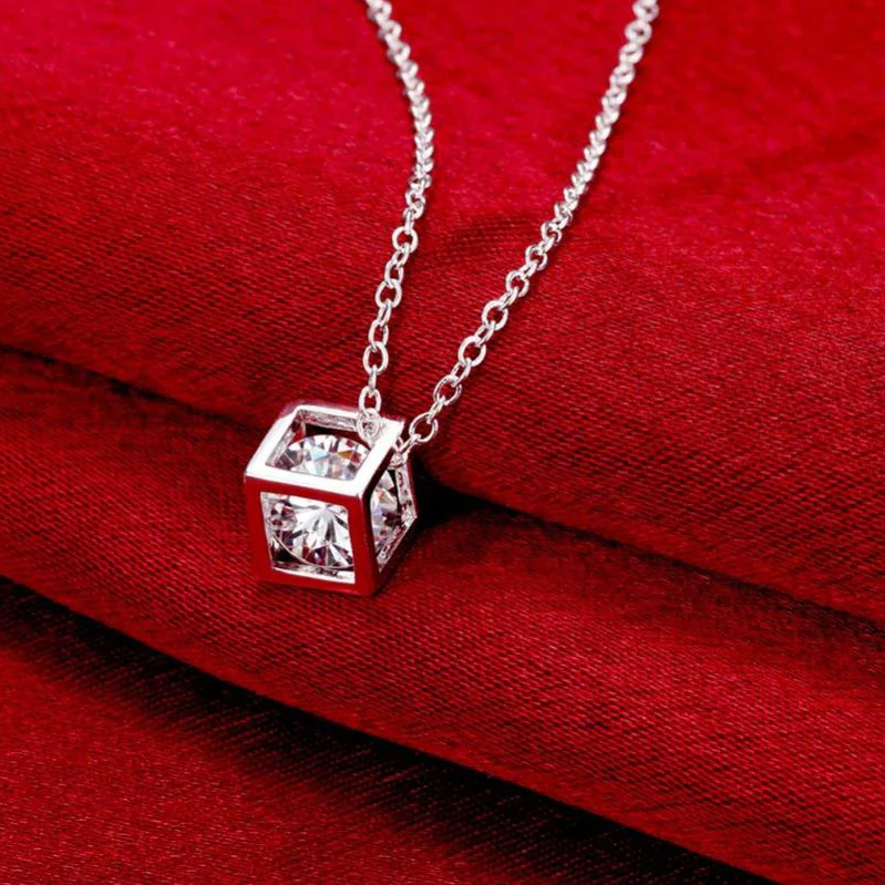 Cubic Pendant with Diamond Simulant Necklace