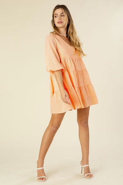 Vichy Check tiered dress