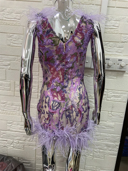 Violet Sequins Sleeveless Mini Dress