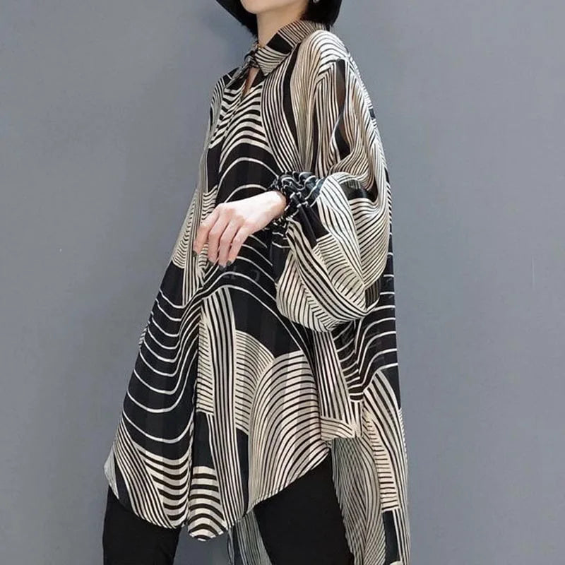 Oversized Striped Chiffon Shirt