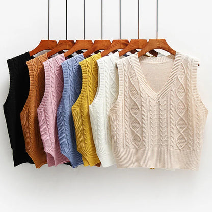 Sleeveless Knitted V Neck Pullovers