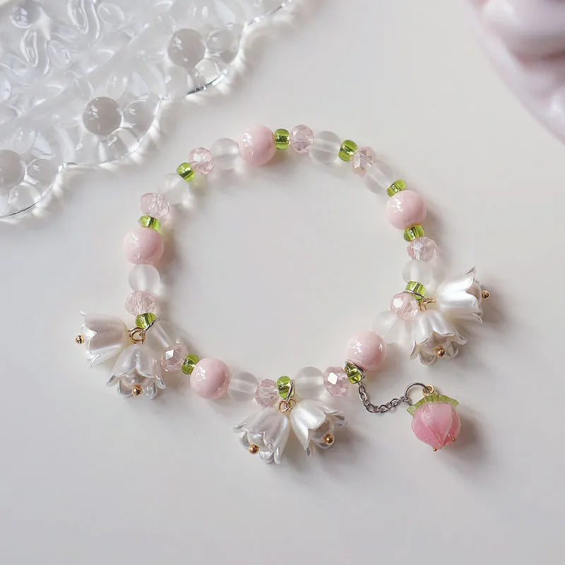 Sweet Vintage Pearl Lily Tulip Flower Bracelet