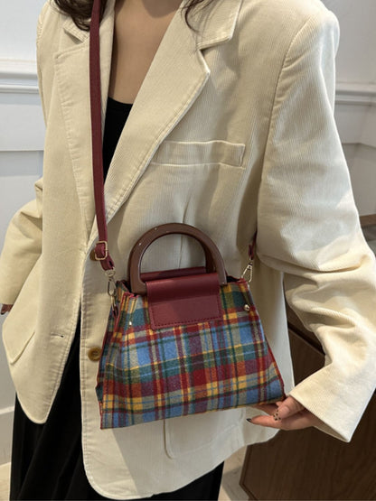 Contrast Plaid Trapezoid Crossbody Bag