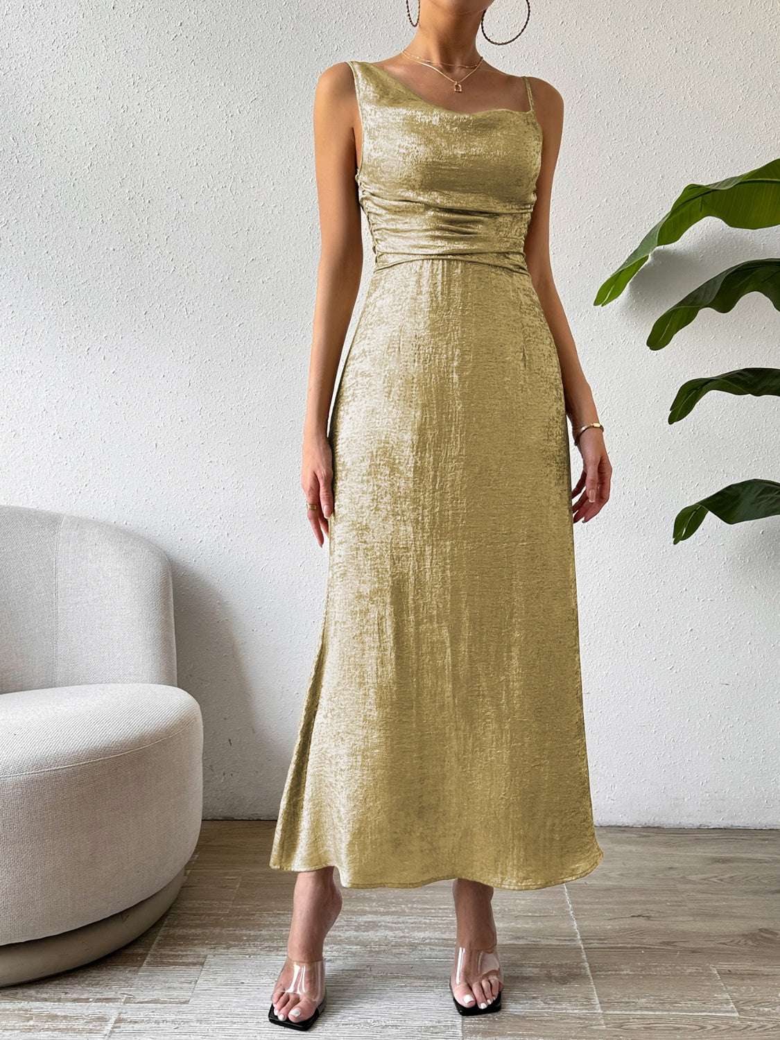 STL's Asymmetric Neck Sleeveless Midi Dress