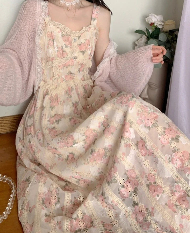 Vintage Floral Chiffon Lace Dress