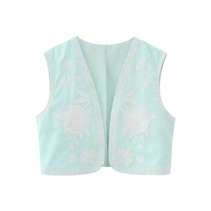 Vintage Flower Embroidered Vest Women