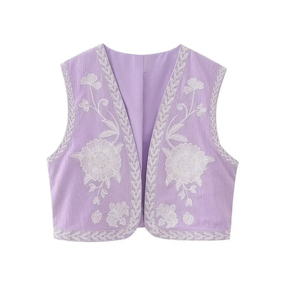 Vintage Flower Embroidered Vest Women