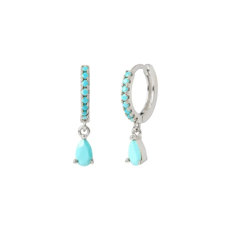 Synthetic Gems Drop Hoop Earrings