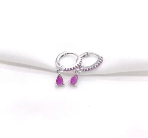 Synthetic Gems Drop Hoop Earrings