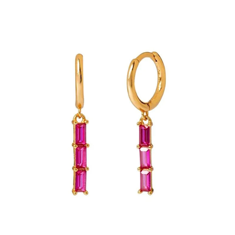 Synthetic Gems Drop Hoop Earrings